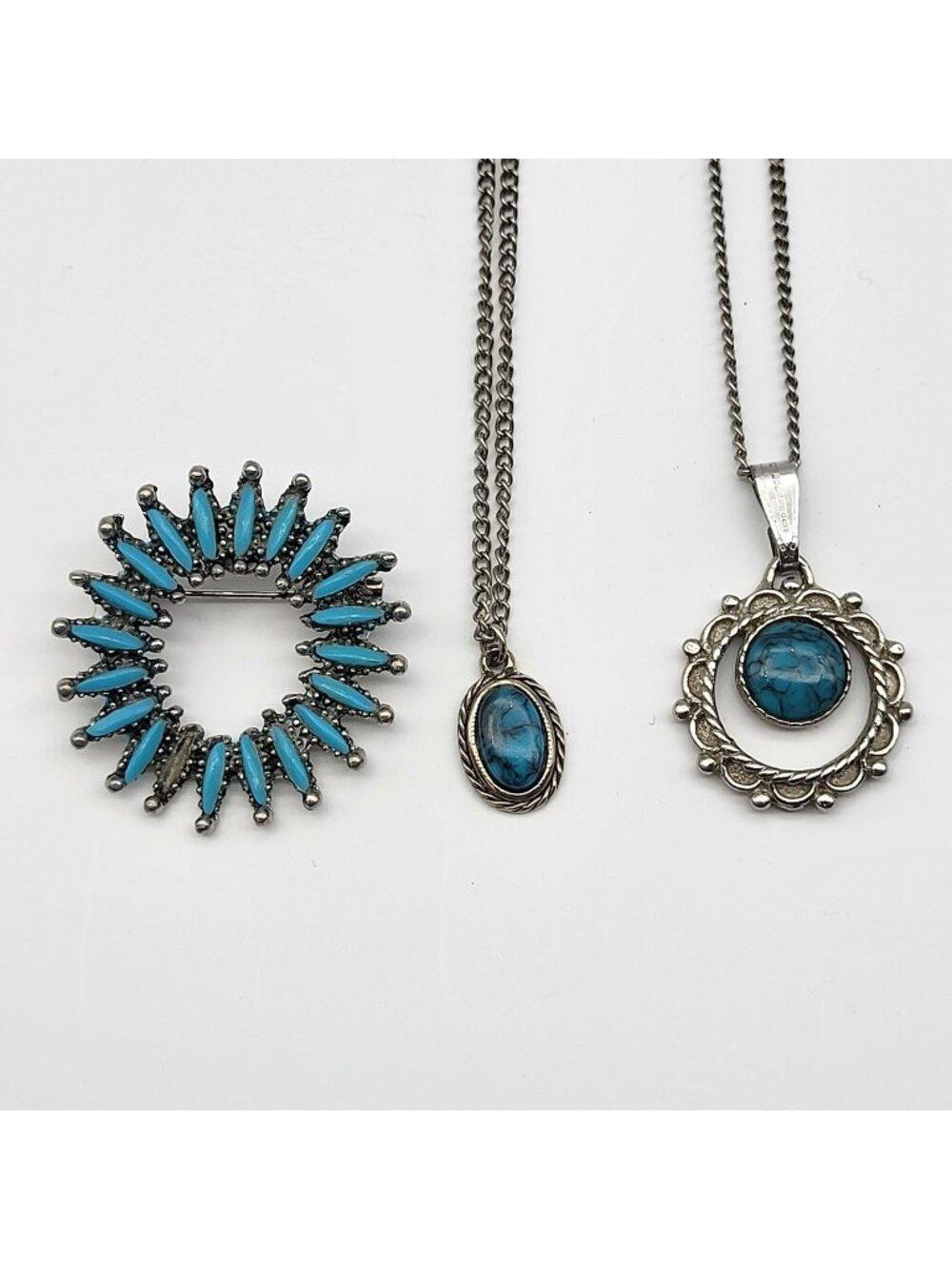 Vintage 70's Faux turquoise jewelry lot necklace brooch missing 1 stone